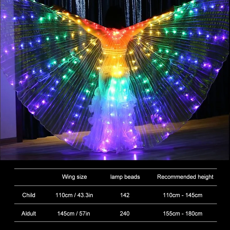 LED Schmetterling glühenden Flügel Tanz bunte Beleuchtung Umhang  Performance-Kostüme mit Teleskop Festival Party Karneval Dekor