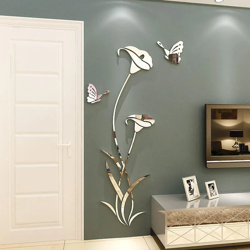Lily Flower Wall Stickers 3D Wall Decoration Retro Home Decoration