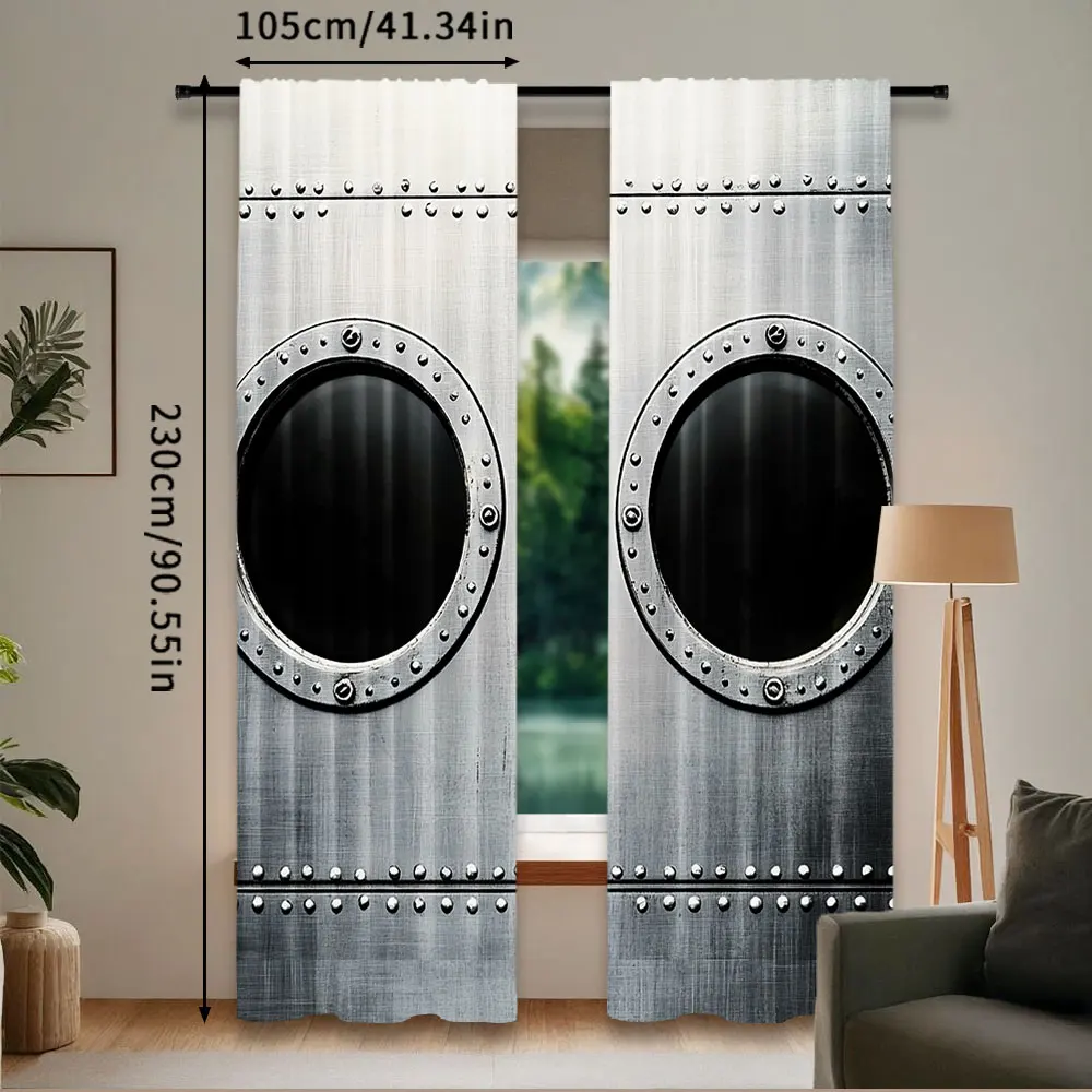 2Pcs Vintage Airplane Curtains Airplane Windows Close Up Image Detailed Steampunk Style Living Room Bedroom Window Drapes 4