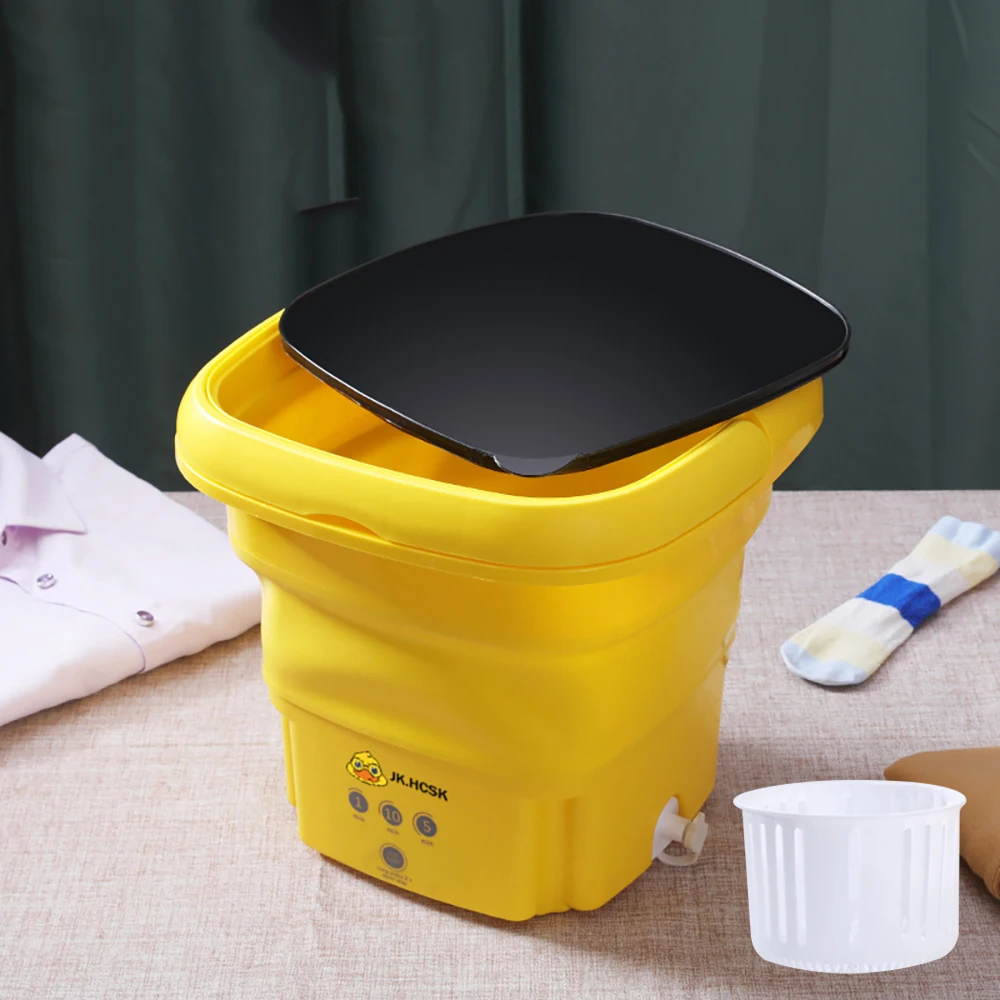 

Portable Mini Washing Machine For Clothes With Dryer Bucket Folding Barrel Washer Socks Underwear Home Travel Electric Cleaner