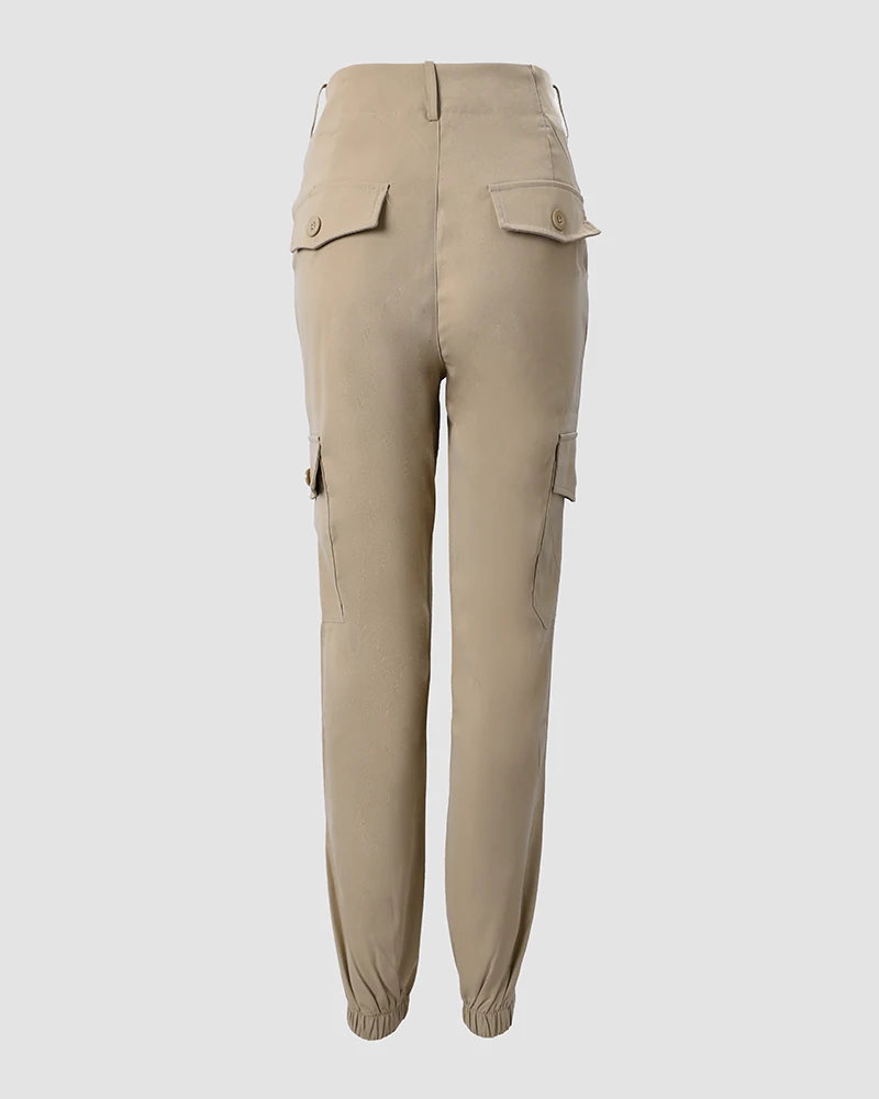 Pantalones informales con bolsillos abotonados para mujer