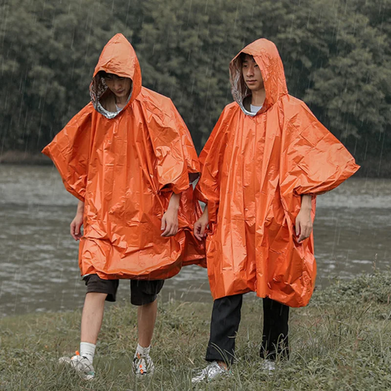 Waterproof Emergency Raincoat Aluminum Film Poncho Cold Insulation Rainwear Blankets Survival Tool Camping Equipment Accessories