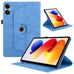 Embossed Tree Wallet Flip Folio with 360 - Degree Rotating Capability for Redmi Pad 2 Pro (Blue)