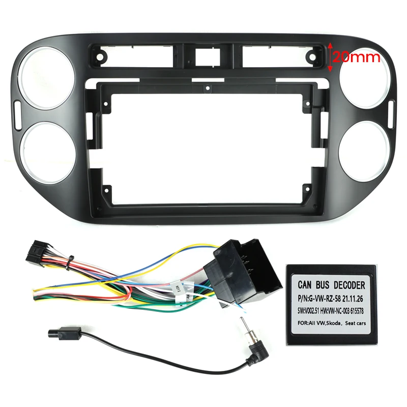 NaviFly 차량용 라디오 멀티미디어 플레이어 패널 프레임, VW Tiguan DVD 스테레오 패널, 와이어링 하네스 전원 코드, 버스 장착 키트