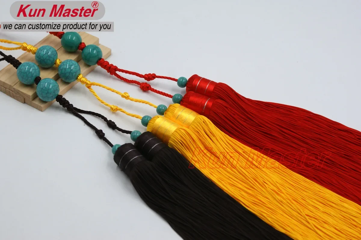 Ice Silk Tai Chi Spada Accessori Spada Nappa Kung Fu Wushu Cinese Tradizionale Orecchio Appeso Nastro Corto Medio Lungo Blu Bead