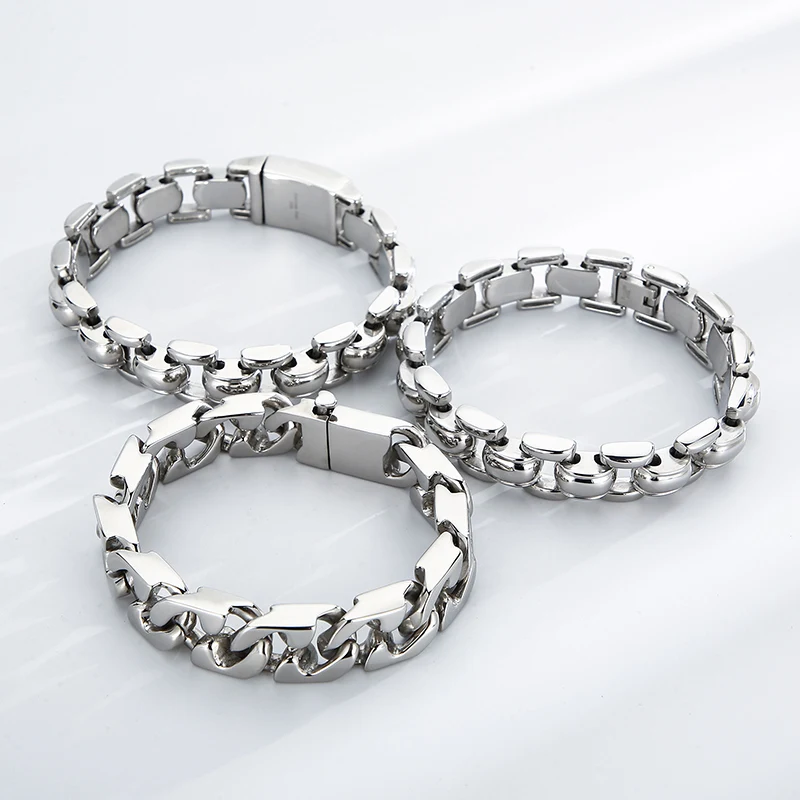

Fashion Stainless Steel Polished Pearl Chain Bracelets For Men Personality Simple Geometric Bracelet Bicycle Chain Party Jewelry