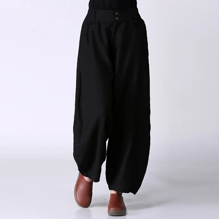 

Autumn and winter new cotton and linen women's trousers casual ethnic style linen knickerbockers loose and thick 456