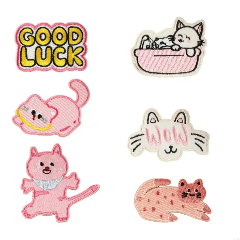 6 PCs Cartoon -Katzen Eisen auf Flecken Kleidungsflecken Tierreparaturflecken Stickpatches für die Beuteldekoration Y08E – Detail 8