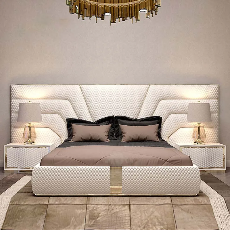 talian Luxury King Size Bed Frame Big Headboard Wood Bedroom Furniture Cabeceira Cama Casal Lit 2 Personnes Moderne Disign