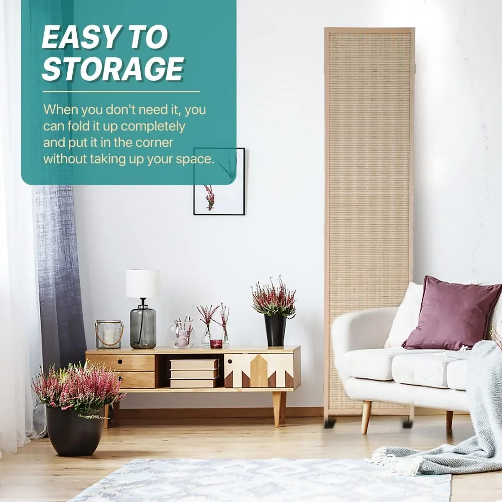 Room Divider Privacy Screen Folding 6 Panels 72" Tall Portable Room Separate Divider, Handmade Bamboo Mesh Woven Design