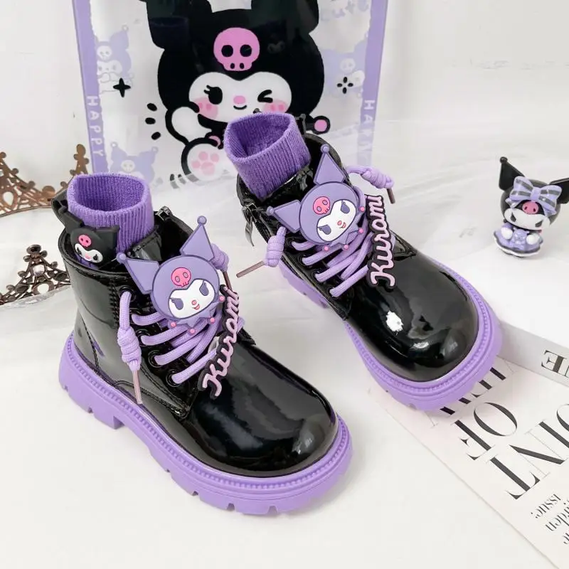 

Sanrio Kuromi Martin Boots Leather Boots Rubber Cute Round Head Zipper Wear-Resistant Three-Dimensional Anti-Slip Pattern Kawaii