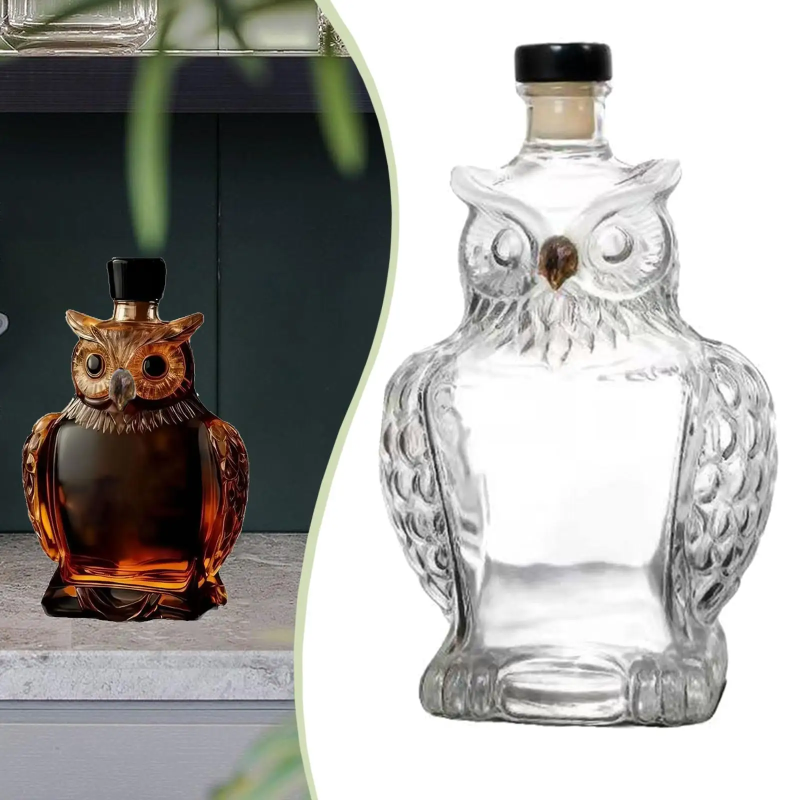Whisky Decanter Owl Design 125ml Clear Dispenser Borosilicate Glass for Husband Collectors Daddy Grandpa Birthday Gift