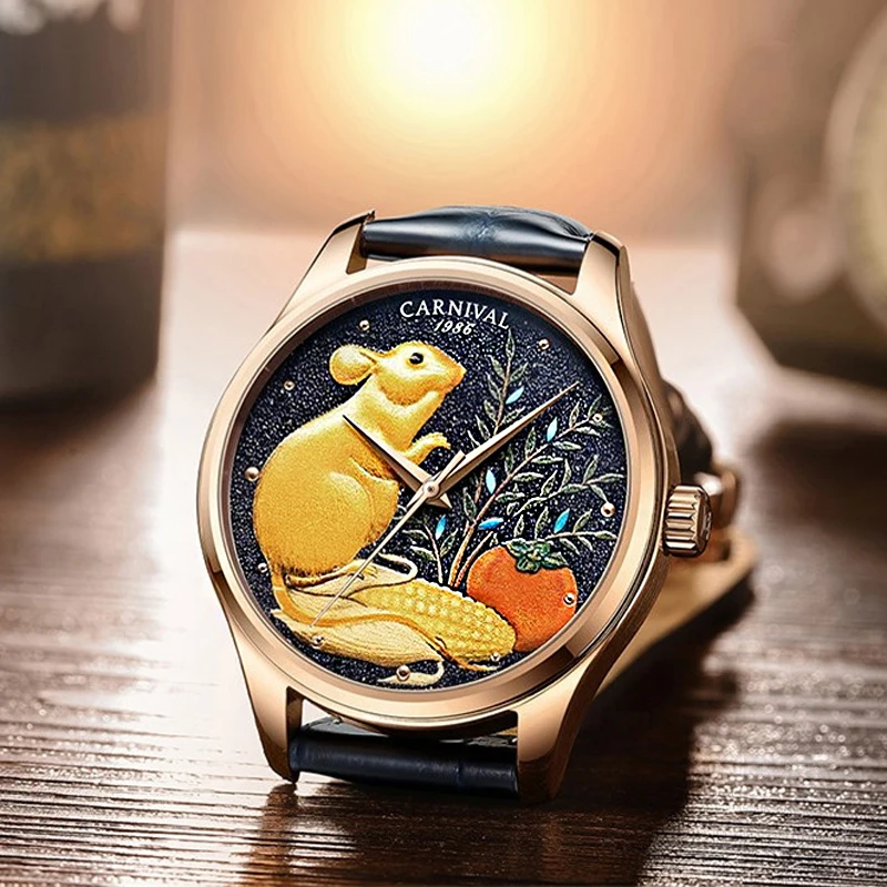 

CARNIVAL Automatic Mechanical Watches Mouse Pattern Luxury Waterproof Sapphire Crystal Watch Men MIYOTA Movement Genuine Leather