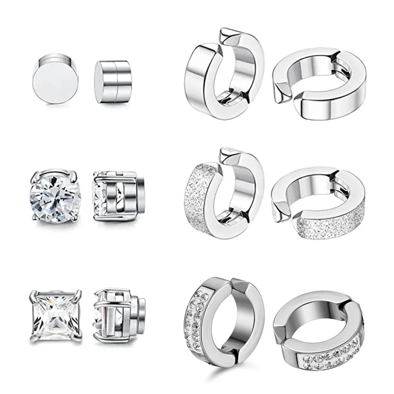 1 Pair 6 Pairs Stainless Steel Magnetic Stud Earrings for Men Women Hoop Earrings Clip On