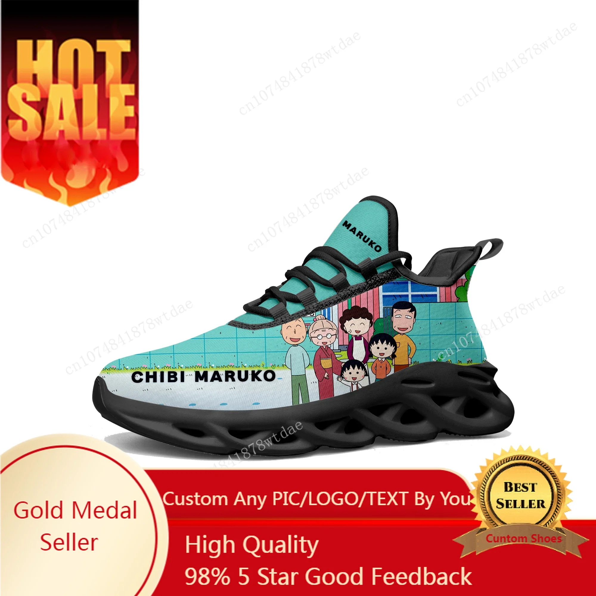 

Кроссовки Chibi Maruko на плоской подошве, мужские и женские спортивные кроссовки для бега для подростков, Высококачественная аниме мультяшная сетчатая обувь на заказ со шнуровкой