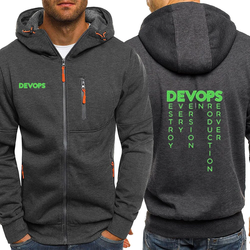 DEVOPS - The real definition of DEVOPS 2023 Men's Solid color popular Hooded Sweatshirt Zipper outdoors motion pullover coat