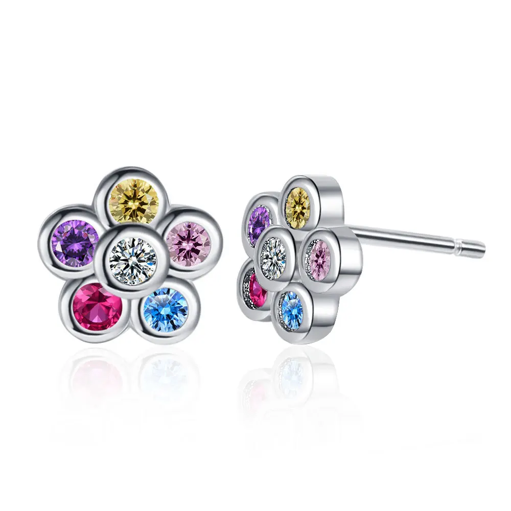 Ohrstecker aus 925er-Sterlingsilber mit Regenbogen-Zirkon für Damen, eleganter Piercing-Ohrring, Hochzeitsschmuck