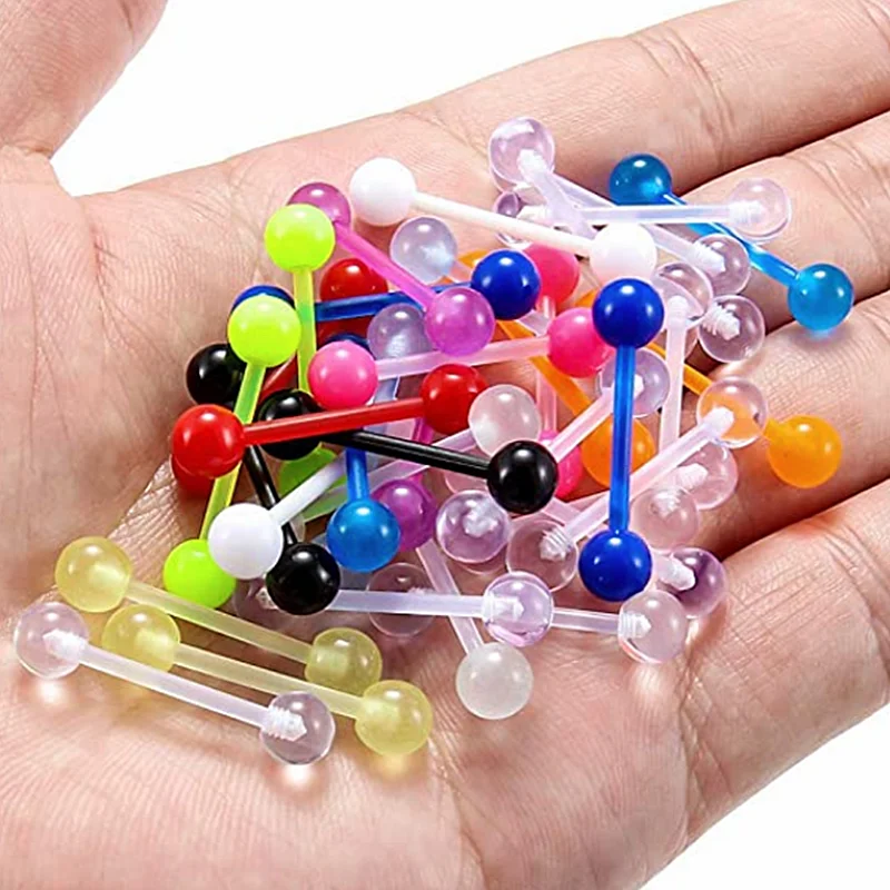 Acrylic 16G Tongue Piercing Ring Bulk Plastic Tongue Bar Lot Nipple Piercing Barbell 10/20/30/50PCS piercing jewelry,body piercing jewelry,body jewelry
