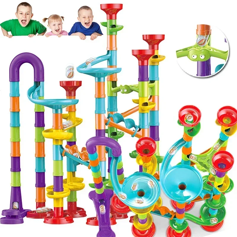 50/197Pcs Bambini Gioco Fai Da Te Marble Run Race Track Building Blocks Giocattoli 3D Maze Ball Rolling Marmi Running Track Coaster Gift