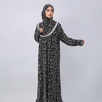 New Ramadan Abayas Floral Printed Dress Clothing for Women One-Piece Prayer Robe Dubai Femme Stretch Muslim Hijab Loose Abaya