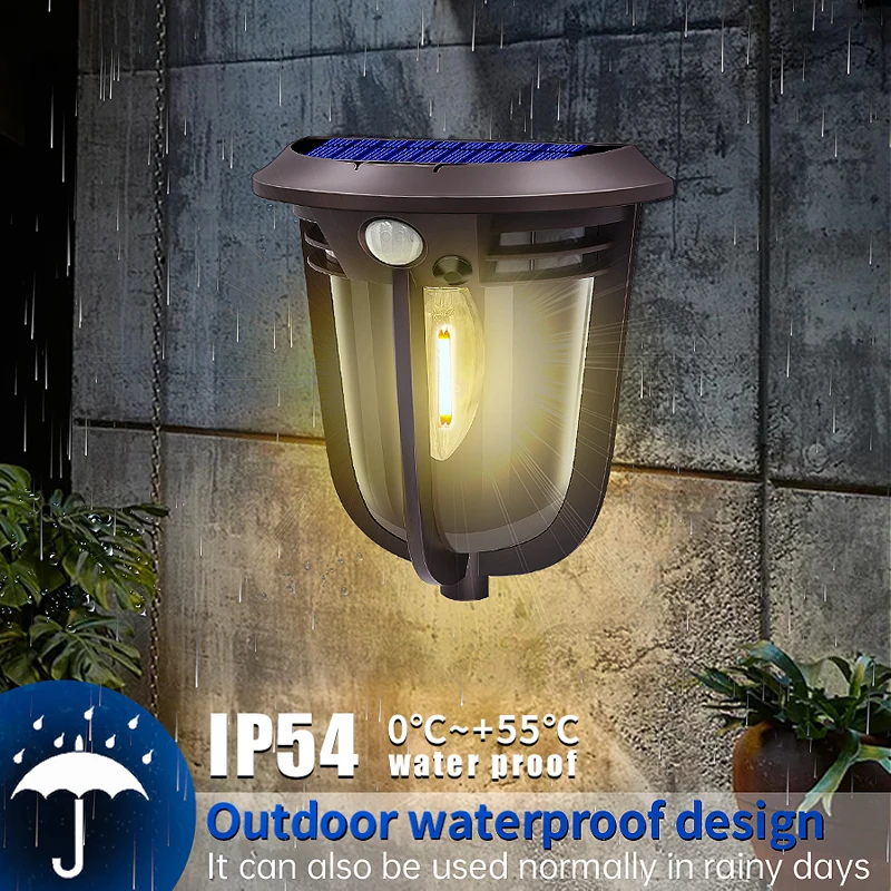 Faretto Esterno Solare, COLBOR Applique da Parete Vintage con Sensore di Movimento 3 Modalità Lanterna Decorativo Impermeabile IP65 per Patio Giardino Garage(1 Pcs), Faretto LED Esterno Solare Lampada