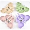 3PCS Children's Tableware Set Baby Eating Food Training Silicone Tableware Set Baby Sucker Feeding Dishes Plate With Spoon Fork 1