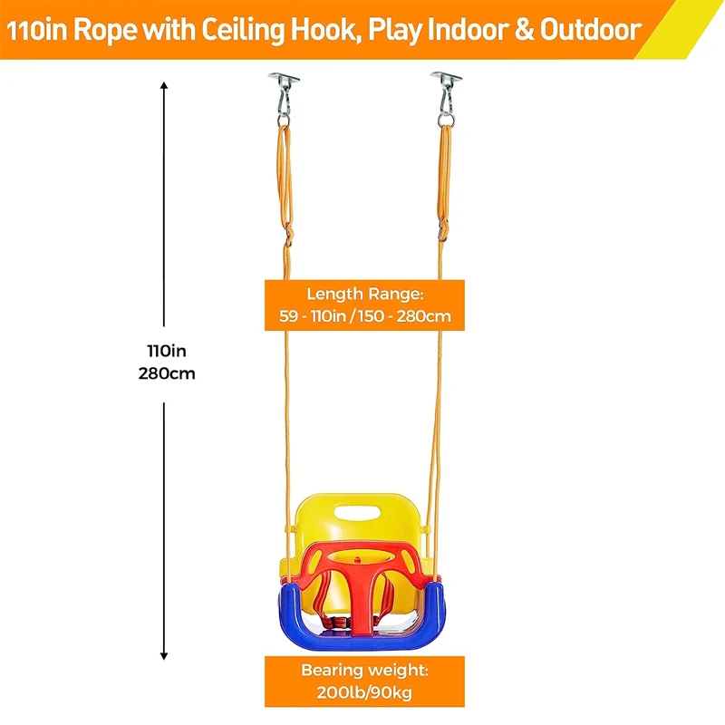 3-in-1 Swing Toys for Toddler Baby Hanging Basket Indoor/Outdoor Play Kid Swing Set for Backyard 6 month to 12 years Best Gifts 4