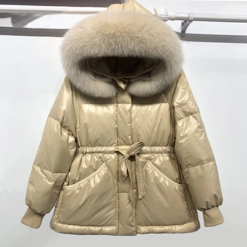 Fitaylor New Winter Thick Warm Short Jacket Women Big Faux Fur Collar