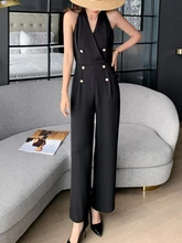 

Women's Summer Halter Sleeveless Black Jumpsuit Elegant Casual Slim Rompers Female Fashion Outerwear Overalls Clothings