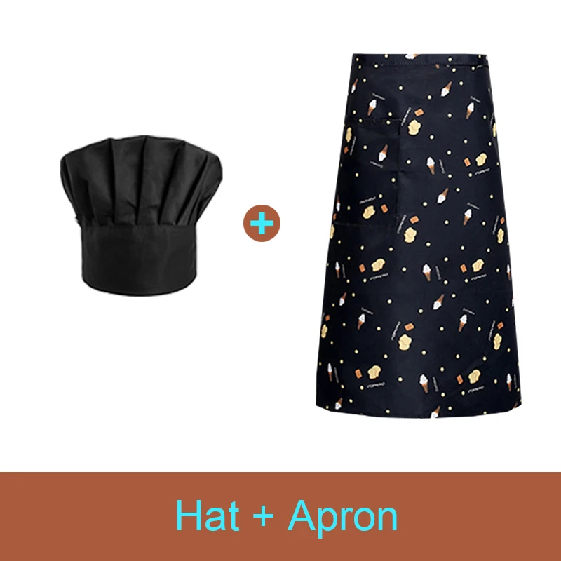 Set Cooking Apron Catering Cap Hotel Chef Pinafore Man Restaurant Kitchen Cook Work Apron Bakery Cafe Woman Waiter Hat