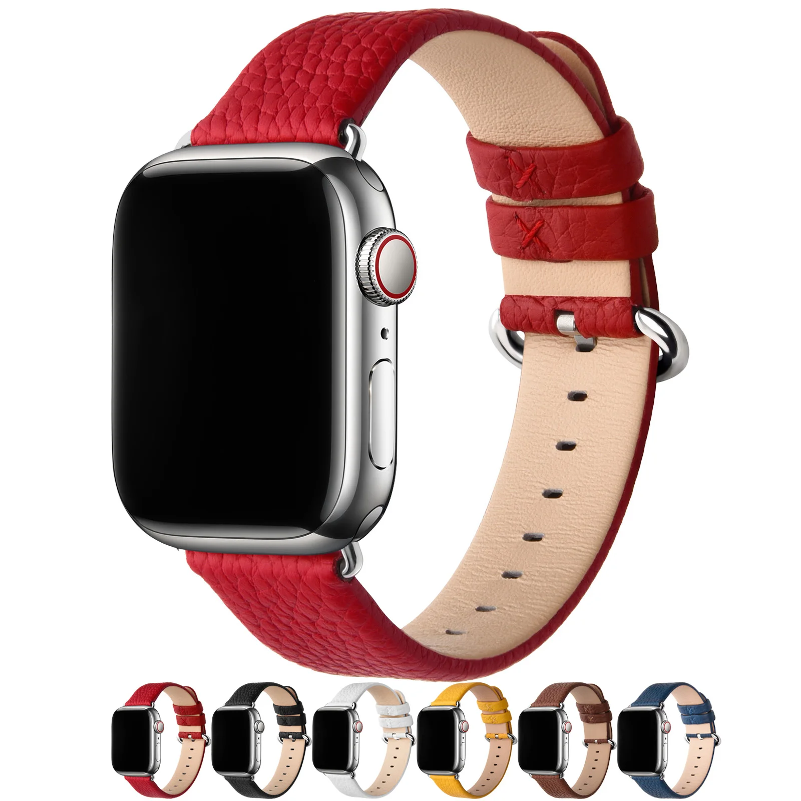 Fullmosa Litchi Leather Per Cinturino Apple Watch 38/40/41/42/44/45/49Mm Cinturino In Pelle Bovina Per Apple Watch Ultra 2 Series 9 8 7 6 5 Se 2