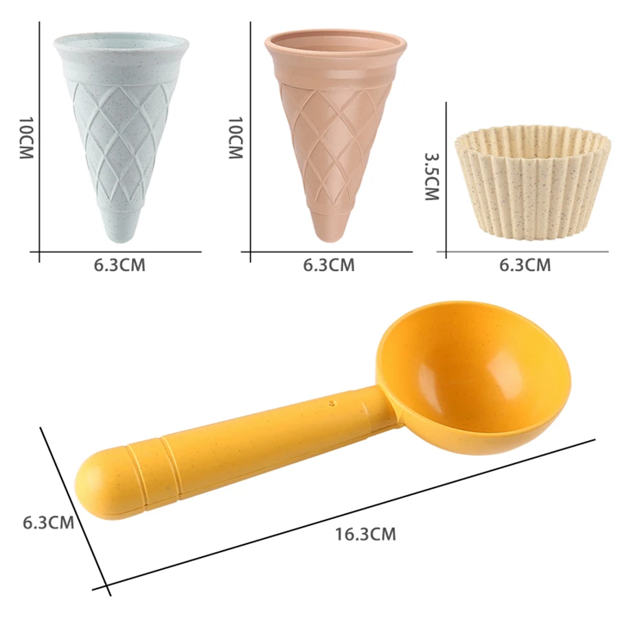 4-piece set beige  cakeembry Play House Toy Beach Ice Cream Tube Digging Spoon cakes embryo Set Plastic Ice Cream Cup Beach Toy 5