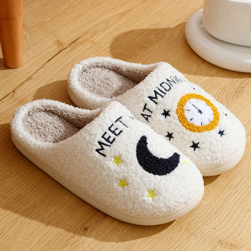 Warm Slippers  Cushion Slides Meet Me At Midnight Soft Warm Comfort Flat Cozy Fuzzy Woman House Slippers Funny Shoes 6