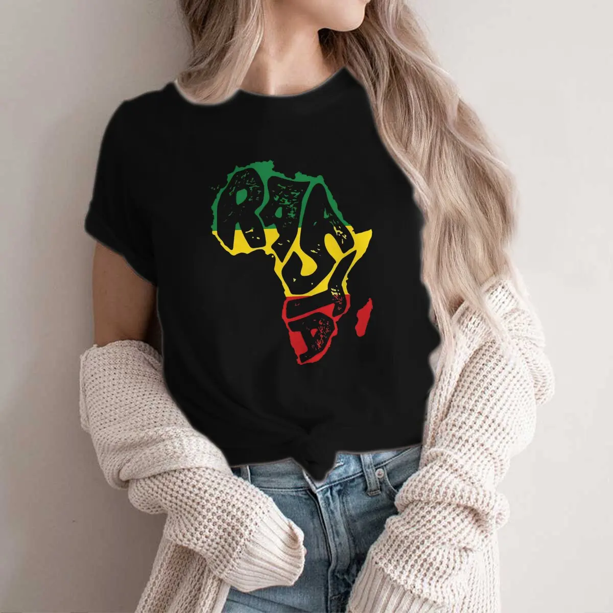 

Colorful Africa Continent Rasta Newest Polyester TShirts Rasta Design Female Style Streetwear T Shirt O Neck
