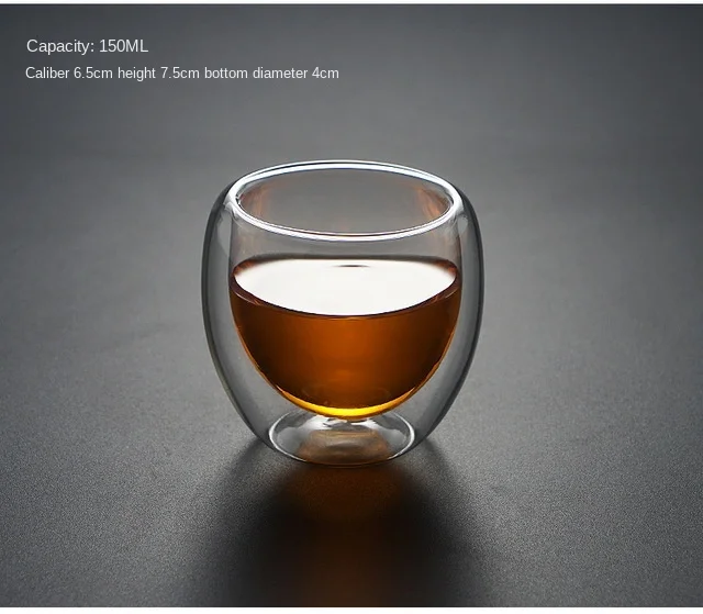 2pc/6pc Double-layer Heat-resistant Glass Coffee Cup Transparent Tea Beer Coffee Water Cups Heat Preservation cup Gift set 150MI