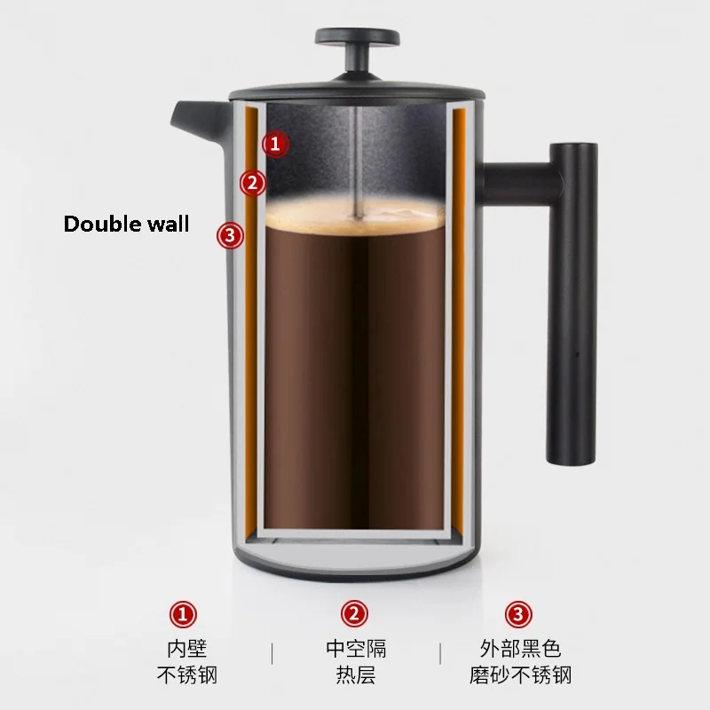 1000ml French Press Coffee Maker and Tea Pot Thermal Kettle Filter Strainer