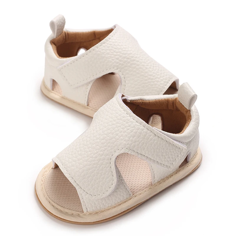 Summer New Leather Boys and Girls White Preschool Baby Sandals Rubber Sole Anti slip Baby Shoes Newborn Walking Shoes