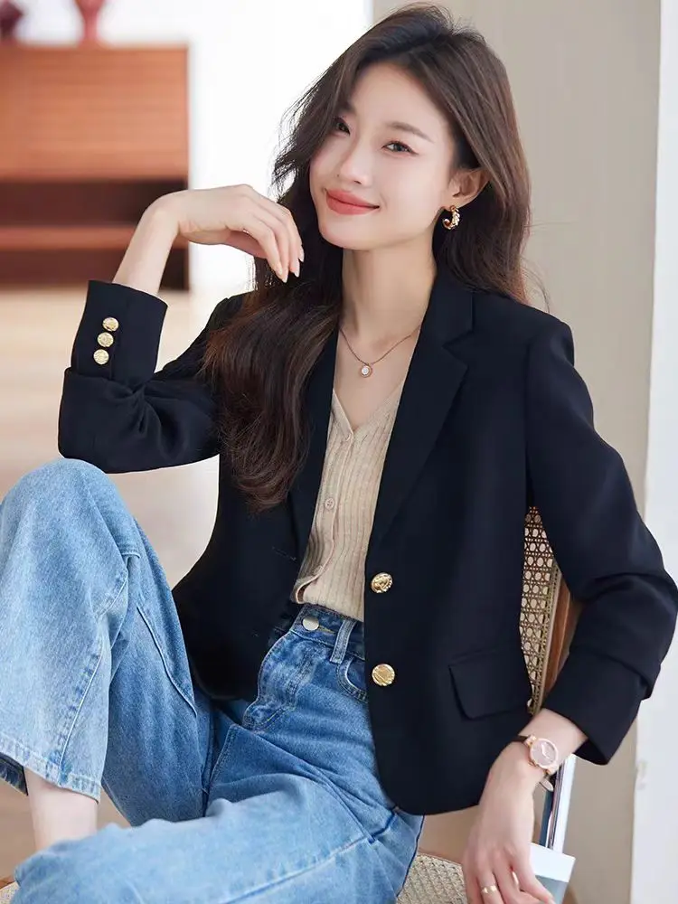 

Luxury Women Blazer Tailored Jackets Black Suit Long Sleeve Buttons Spring Autumn Coats Office Ladies Clothing Blouse High-end