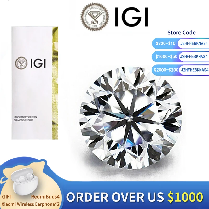 Aeaw Loose Diamond 0.49-2Ct Def Vs-Vvs Cvd Hpht Lab Grown Diamond Round Cut Certificato Igi