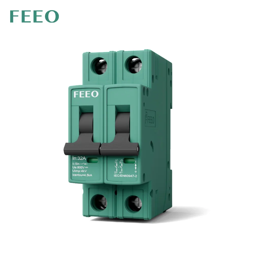 FPV-63 2P DC Breaker On Din Rail Electric Circuit Breaker Switch 550/ 800V MCB for Solar Protection PV CE Certification