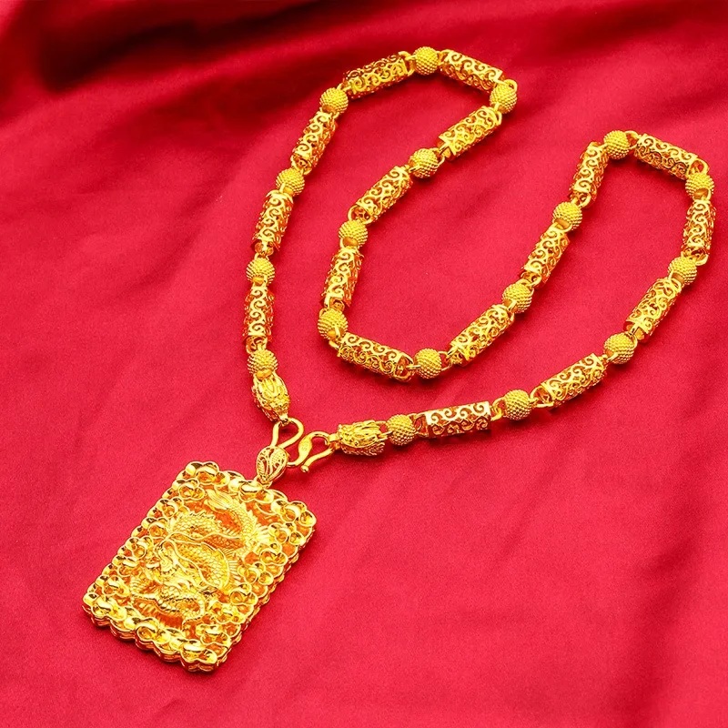 9999 24K Real Gold 9999 24K Real Gold Hollow Necklace Dragon Pendant Men's Domineering Necklace Hollow Dragon Head Chain
