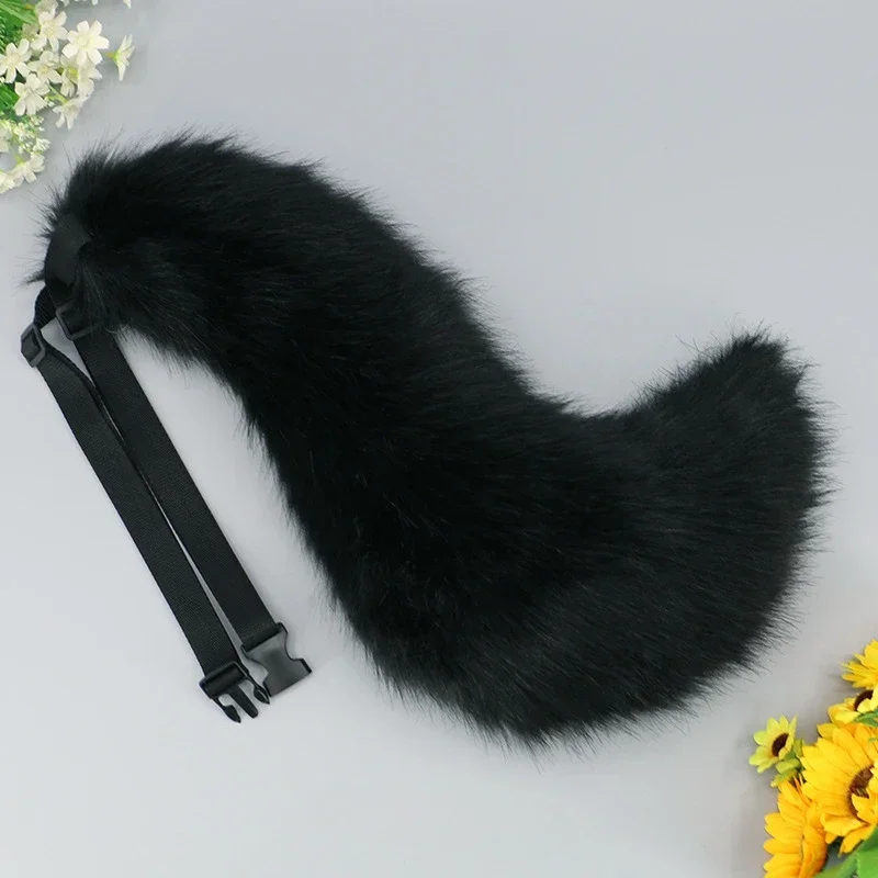 Handmade Furry Wolf Tail Girl Plush Cosplay Accessories Faux Fur Wolf Tail Lolita Cosplay Animal Tails Halloween Party Kids Gift