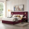 Luxury Bed Frame with Built-in Gold LED Lights and Nightstands,Platform Bed with Oversize Upholstered Headboard,No BoxSpringNeed 1