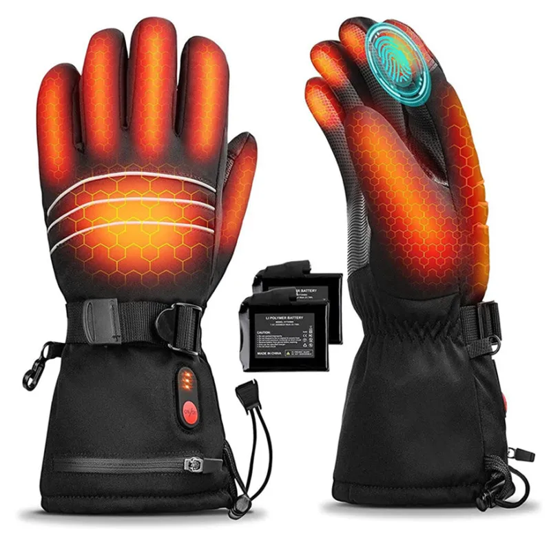 

Heated Gloves Thermal Winter Ski Heated Gloves MTB Riding Windproof Motorcycle Five-Finger Touch Screen Battery Gloves