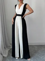 Modigirl Summer Elegant Party One Pieces Jumpsuit Woman 2025 Contrast Color Pleated Hight Wide Leg Pants Romper Jumpsuit Women - Image 5