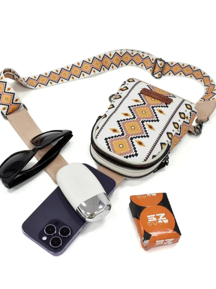Hot selling Bohemian ethnic style zipper canvas crossbody bag chest bag waist shoulder strap