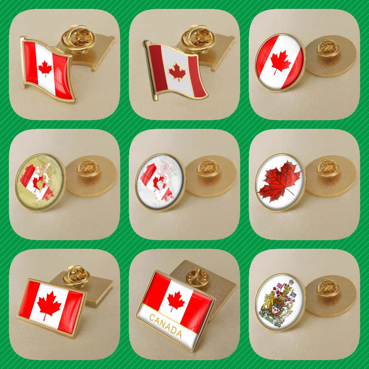 

Canada Canadian Map Flag National Emblem Brooches Badges Lapel Pins