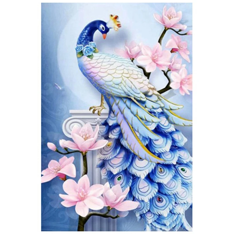 

Paint With Diamond Embroidery Blue Peacock Diamond Painting Full Round Picture Of Rhinestone Home Decor 01