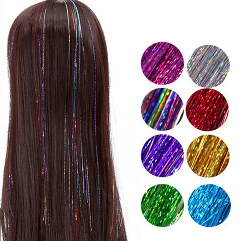 200 Strands Sparkle Shiny Hair Tinsel Women Hippie Decoration Braiding Rainbow Hair Extension Dazzles Hair Styling Tools