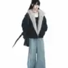 American Harajuku Warm Jacket Mens and Womens Retro Simple Plush Jacket with New Loose Leather Motorcycle Punk Fur Collar Jacket 1
